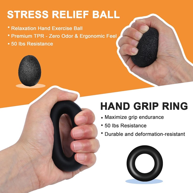 Treeroot 5PCS Grip Strength Trainer Kits, Hand Gripper Strengthener, Forearm Strengthener, Forearm Exerciser, Finger Exerciser, Wrist Strengthener, Stress Relief Ball, Grip Ring - Image 4